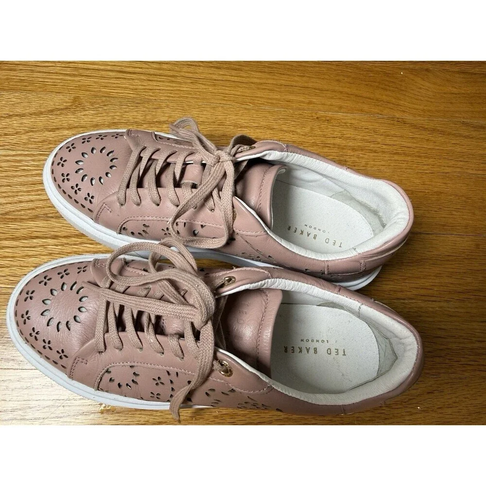 Ted Baker Women's Cwisp Laser Cut Platform Leather Sneakers Dusky Pink Sz 5.5 - Picture 6 of 16
